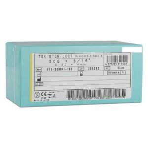 TSK Pre Regular Hub Needle 30G x 4mm (3/16″) PRE-30004I- 1 BOX OF 100